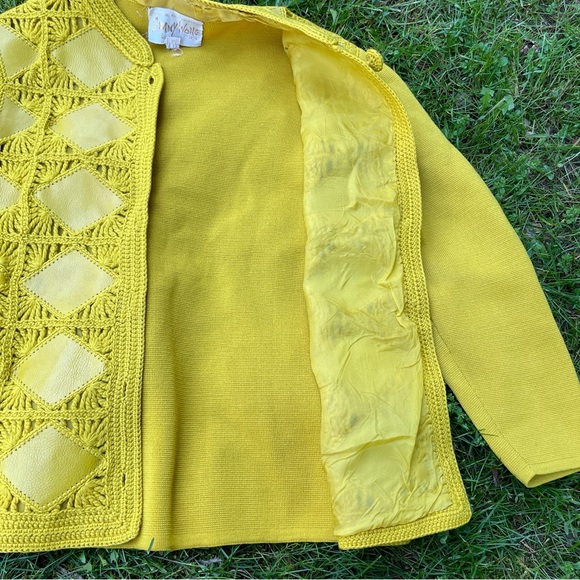 1960s Vintage Sammy Wong wool crochet leather patchwork cardigan sweater jacket - Picture 6 of 15